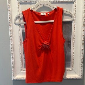 Aritzia Red Sleeveless V-Neck Tank with Rosette